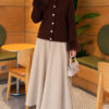Faux Fur Trimmed Buttoned Knit Cardigan Brown – Bild 2