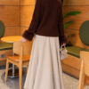 Faux Fur Trimmed Buttoned Knit Cardigan Brown – Bild 4