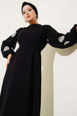 Alternative view of Embroidered Sleeve Belted Dress Black