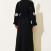Embroidered Sleeve Belted Dress Black – Bild 3