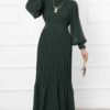 Organza Sleeve Modest Evening Dress Emerald