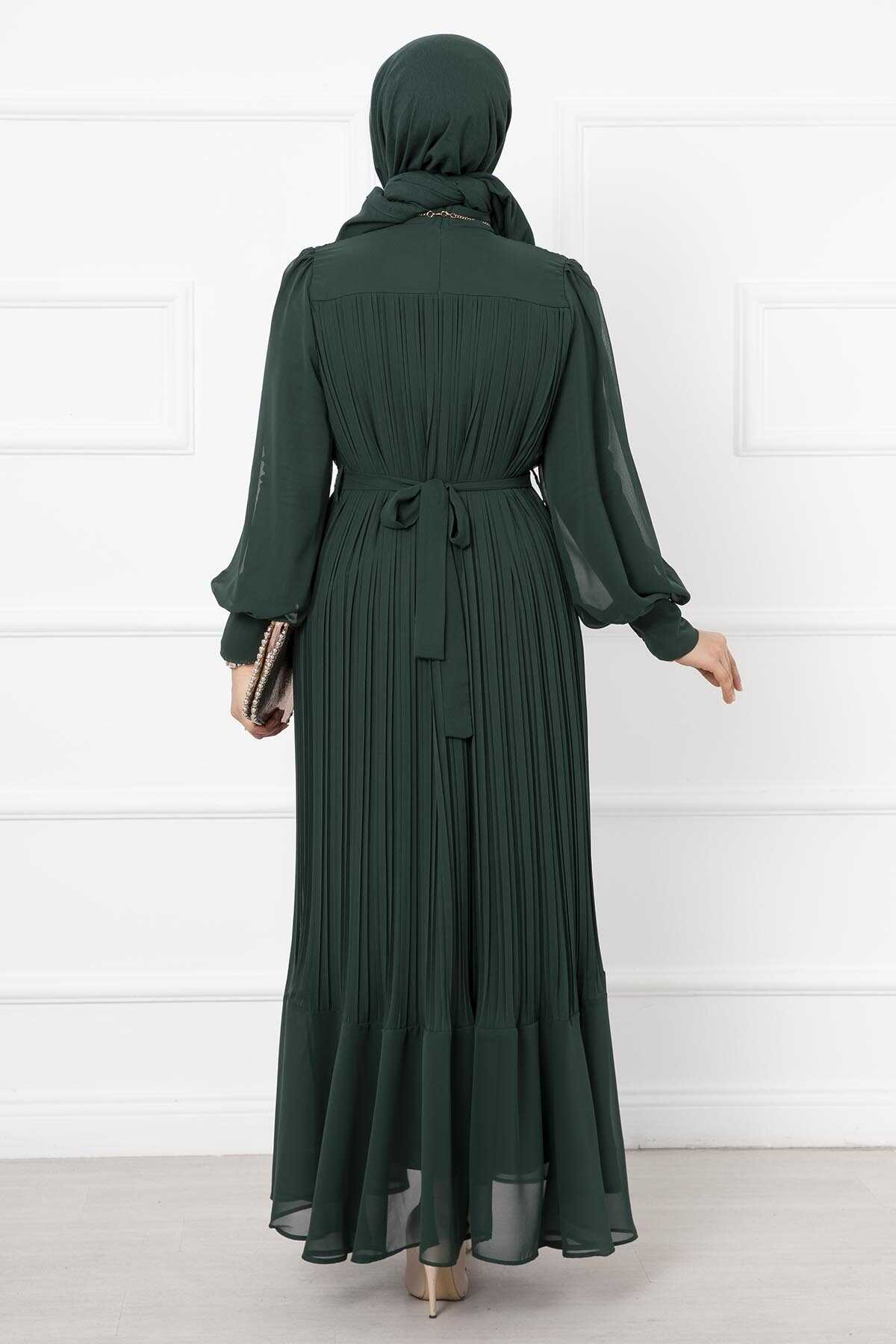 Organza Sleeve Modest Evening Dress Emerald – Image 5