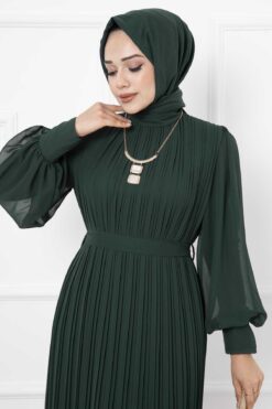 Alternative view of Organza Sleeve Modest Evening Dress Emerald