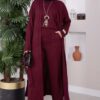 Hooded Knit Three-Piece Set Burgundy