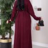 ⁦Hooded Knit Three-Piece Set Burgundy⁩ - الصورة ⁦4⁩