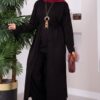 Hooded Knit Three-Piece Set Black