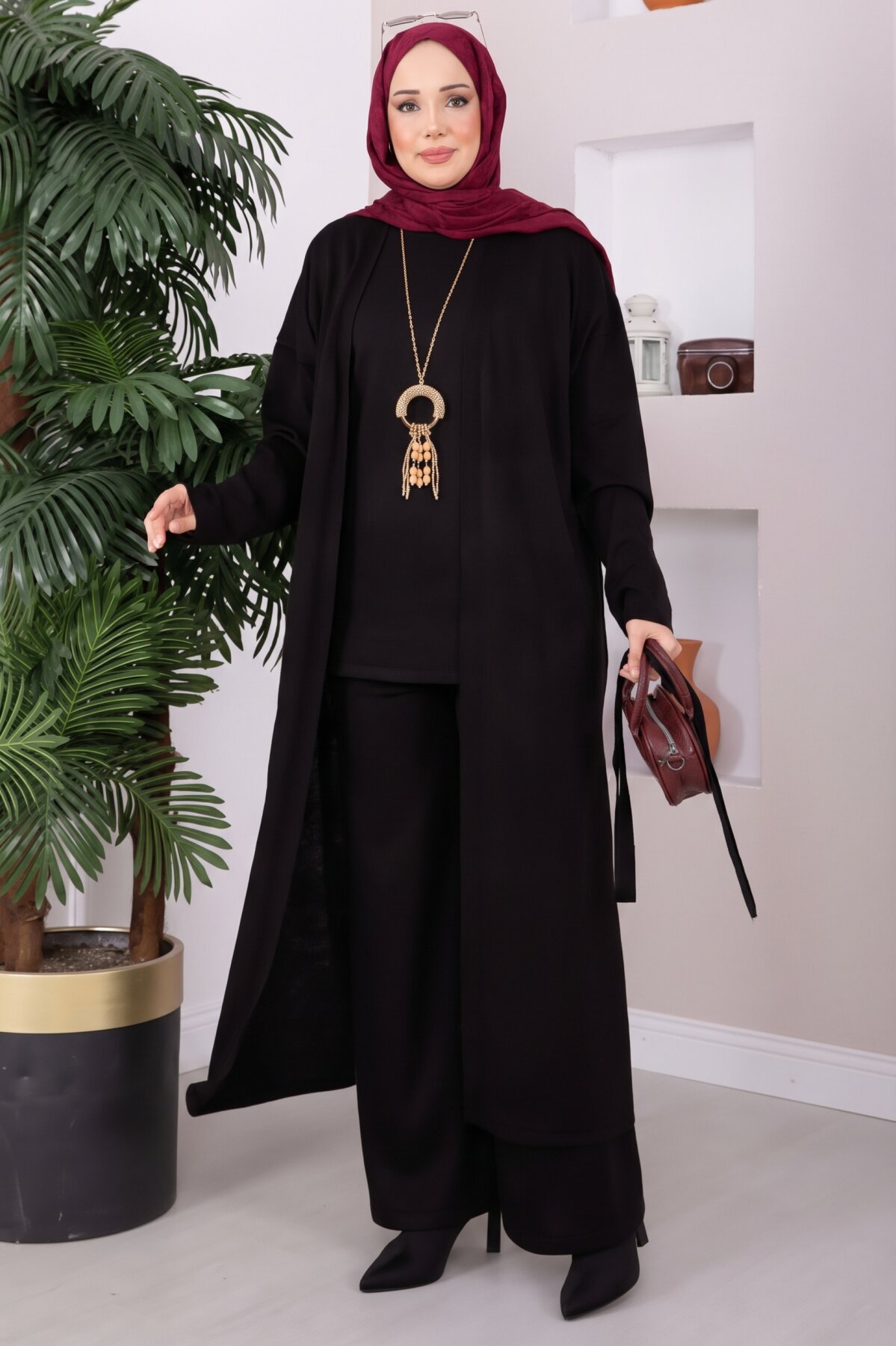 Hooded Knit Three-Piece Set Black - Imagen 5