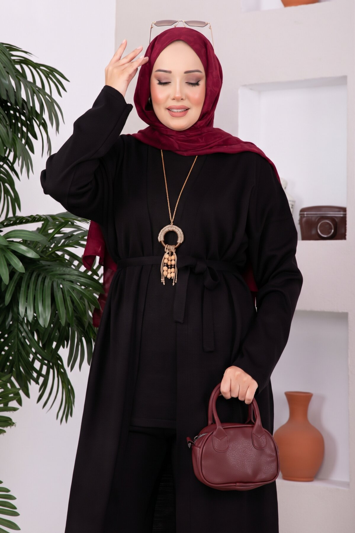 Hooded Knit Three-Piece Set Black - Imagen 2