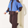 Denim French Terry Two-Piece Set with Zipper Brown