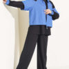 Denim French Terry Two-Piece Set with Zipper Black