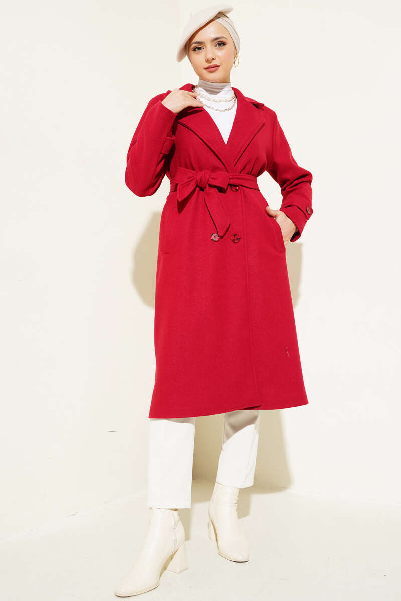 Double-Breasted Coat with Shawl Collar Burgundy - Imagen 2