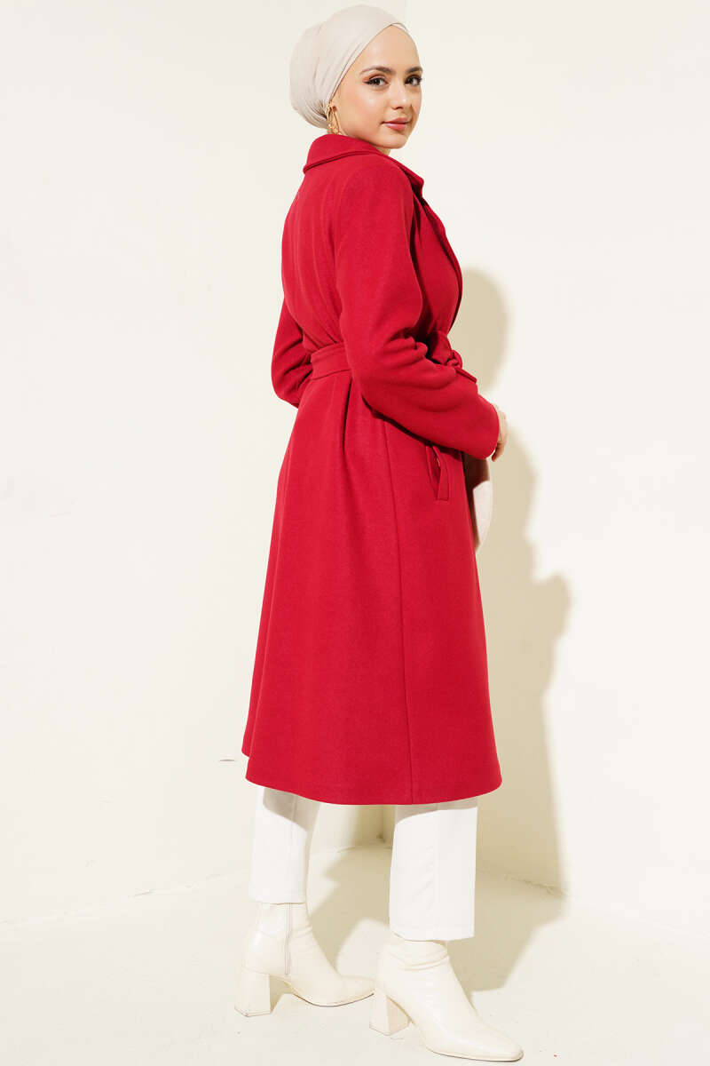 Double-Breasted Coat with Shawl Collar Burgundy - Imagen 3