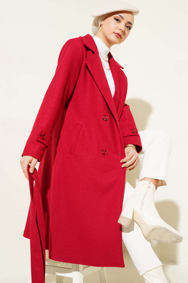 Double-Breasted Coat with Shawl Collar Burgundy