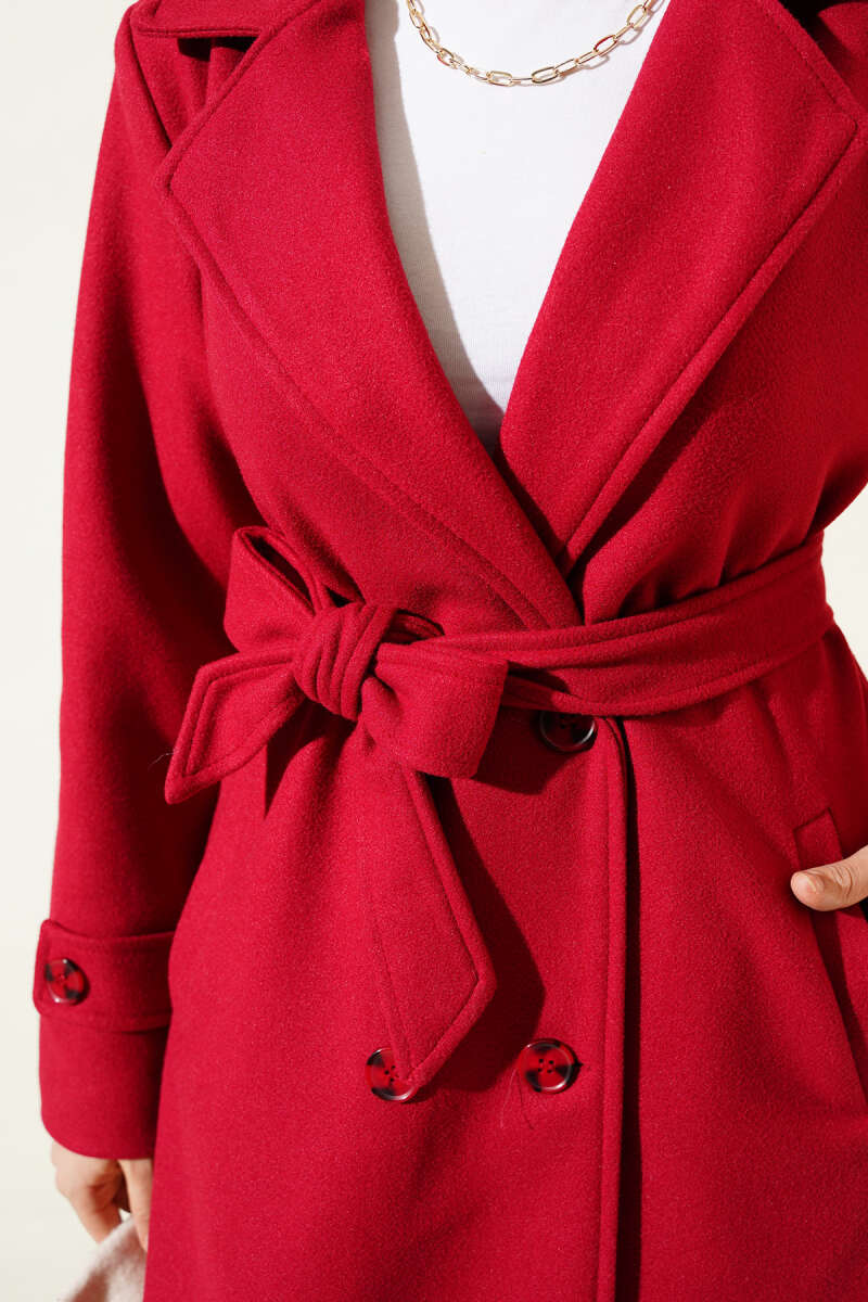 Double-Breasted Coat with Shawl Collar Burgundy - Imagen 4