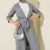 Wrap-front Hoodie with Tie Belt Grey