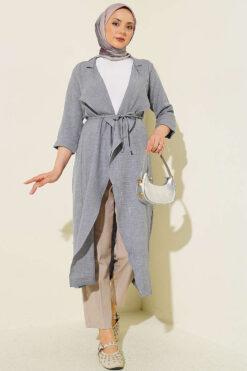 Alternative view of Wrap-front Hoodie with Tie Belt Grey