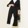Wrap-front Hoodie with Tie Belt Black