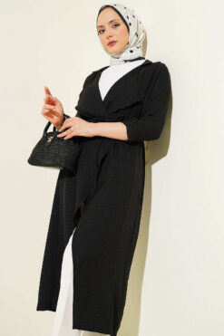 Alternative view of Wrap-front Hoodie with Tie Belt Black