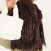 Wrap-Front Fur-Trimmed Coat Dark Brown