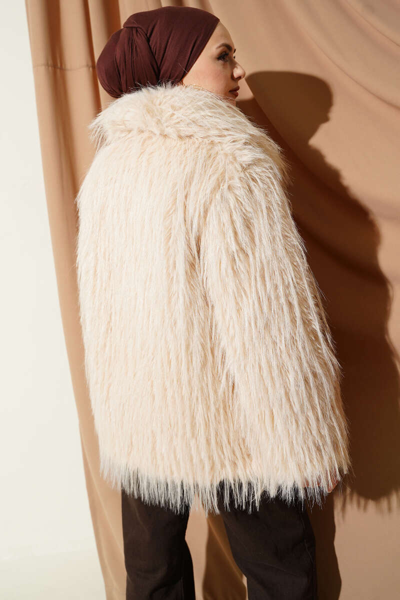 Wrap-Front Fur-Trimmed Coat Beige - Imagen 3