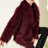 Wrap-Front Fur-Trimmed Coat Burgundy