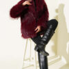Wrap-Front Fur-Trimmed Coat Burgundy - Image 2