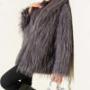 Wrap-Front Fur-Trimmed Coat Smoke
