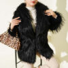 Wrap-Front Fur-Trimmed Coat Black