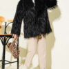 ⁦Wrap-Front Fur-Trimmed Coat Black⁩ - الصورة ⁦2⁩
