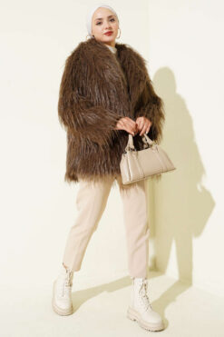 Alternative view of Wrap-Front Fur-Trimmed Coat Mink