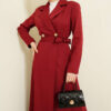 Long Coat with Shawl Collar and Waist Tie Burgundy