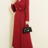 Long Coat with Shawl Collar and Waist Tie Burgundy – Image 2