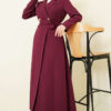 Long Coat with Shawl Collar and Waist Tie Purple