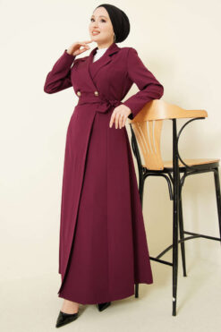 Long Coat with Shawl Collar and Waist Tie Purple