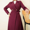 Long Coat with Shawl Collar and Waist Tie Purple - Imagen 2
