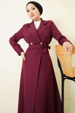 Alternative view of Long Coat with Shawl Collar and Waist Tie Purple