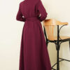 Long Coat with Shawl Collar and Waist Tie Purple - Imagen 3