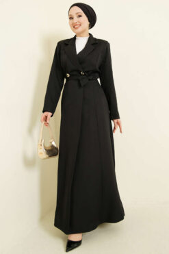 Long Coat with Shawl Collar and Waist Tie Black