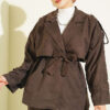 Wrap-Style Collar Suede Jacket Two-Piece Set Dark Brown - Afbeelding 2