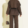 Wrap-Style Collar Suede Jacket Two-Piece Set Dark Brown - Afbeelding 3
