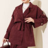 Wrap-Style Collar Suede Jacket Two-Piece Set Plum – Bild 2