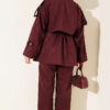 Wrap-Style Collar Suede Jacket Two-Piece Set Plum – Bild 3