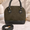 Women’s Handbag with Handles and Ribbed Detail Khaki