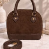 Women’s Handbag with Handles and Ribbed Detail Brown