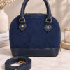 Women’s Handbag with Handles and Ribbed Detail Navy Blue