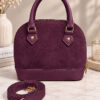 Women’s Handbag with Handles and Ribbed Detail Plum