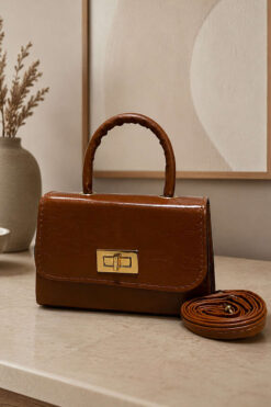 Handle Detail Lock Bag Tan