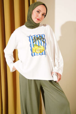 Alternative view of Belt-Printed French Terry Two-Piece Set Khaki