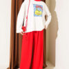 Belt-Printed French Terry Two-Piece Set Red