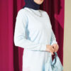 Rhinestone Embroidered Crew Neck Tunic Baby Blue